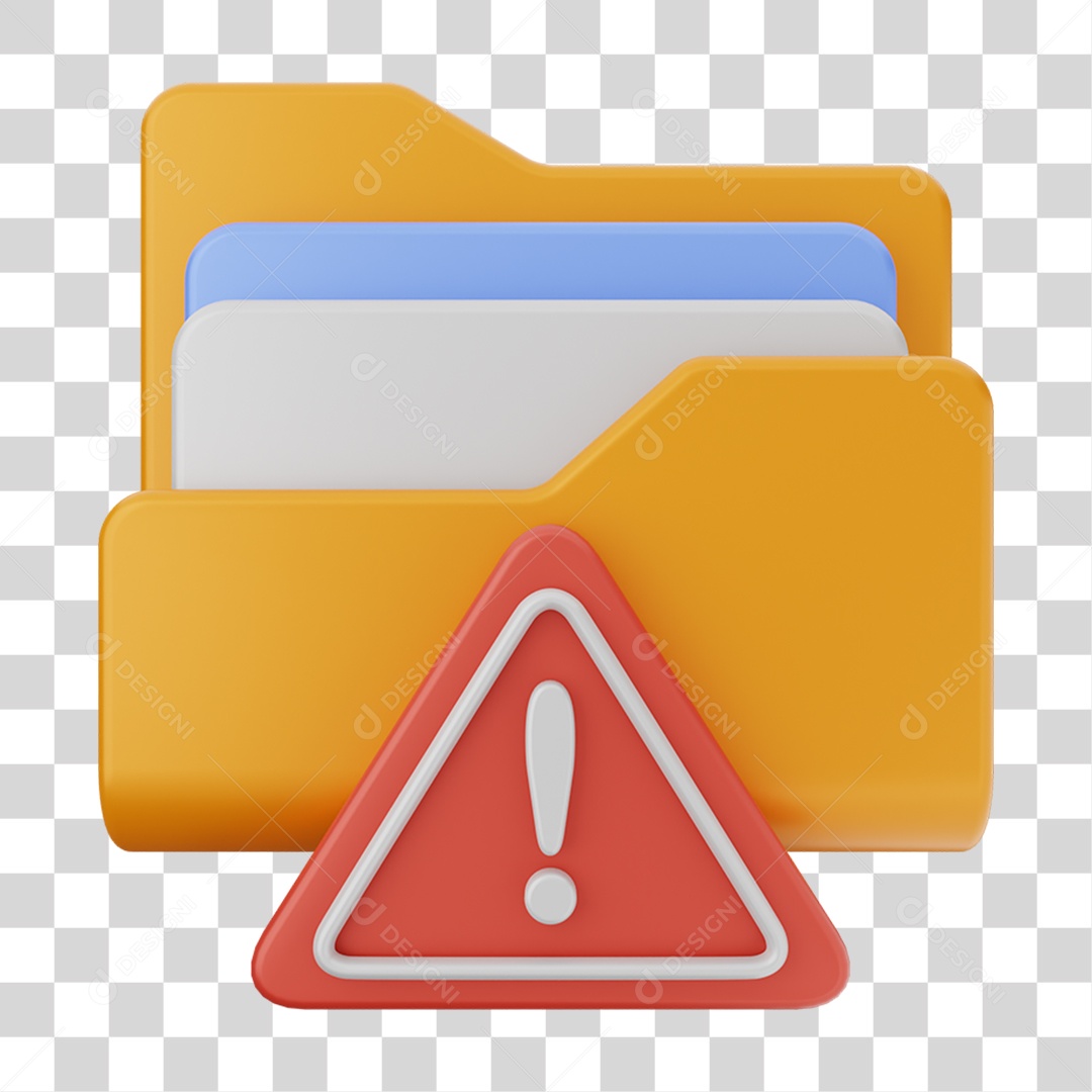 Elemento 3D Pasta de Arquivo Sinal de Alerta Para Composição PNG Transparente