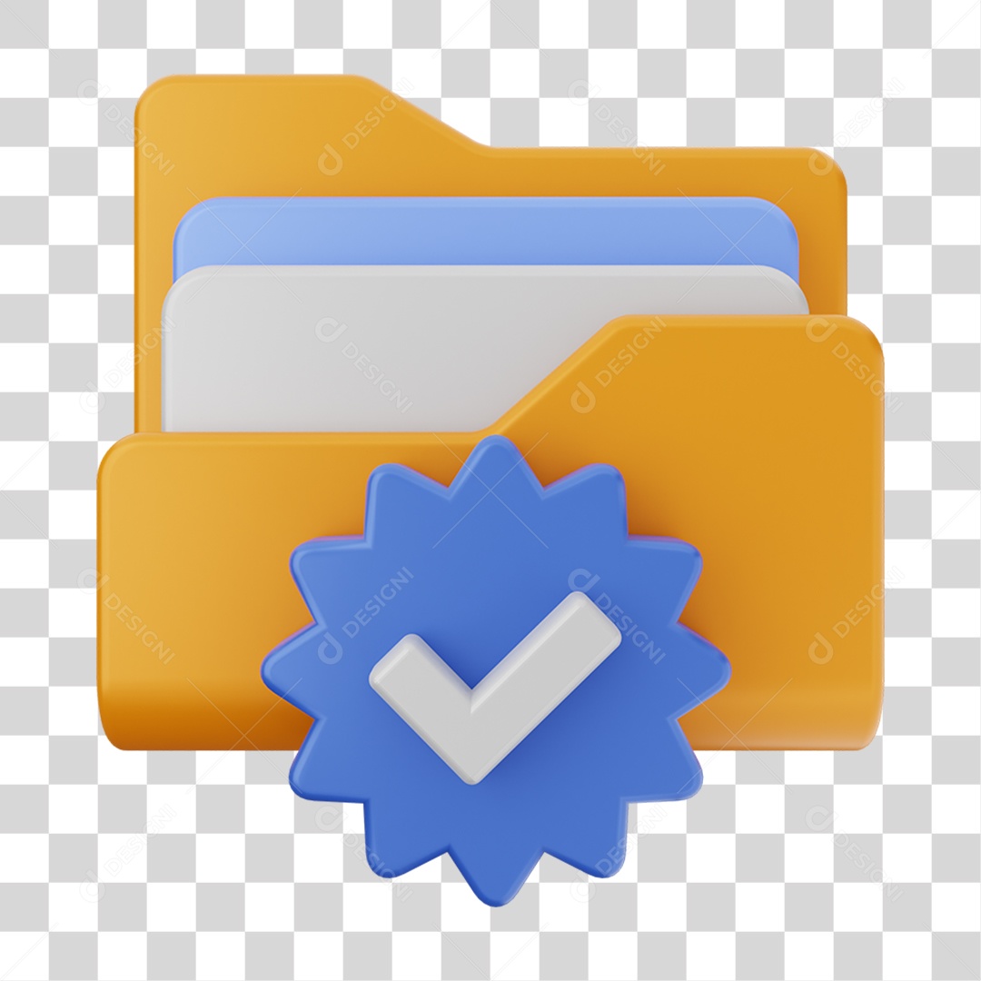 Elemento 3D Pasta de Arquivo Símbolo de Confirmação Para Composição PNG Transparente