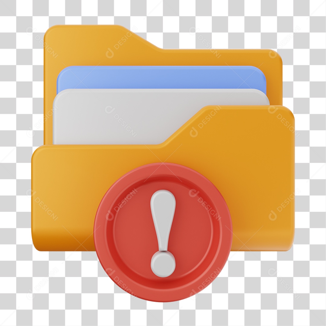 Elemento 3D Pasta de Arquivo Sinal de Alerta Para Composição PNG Transparente