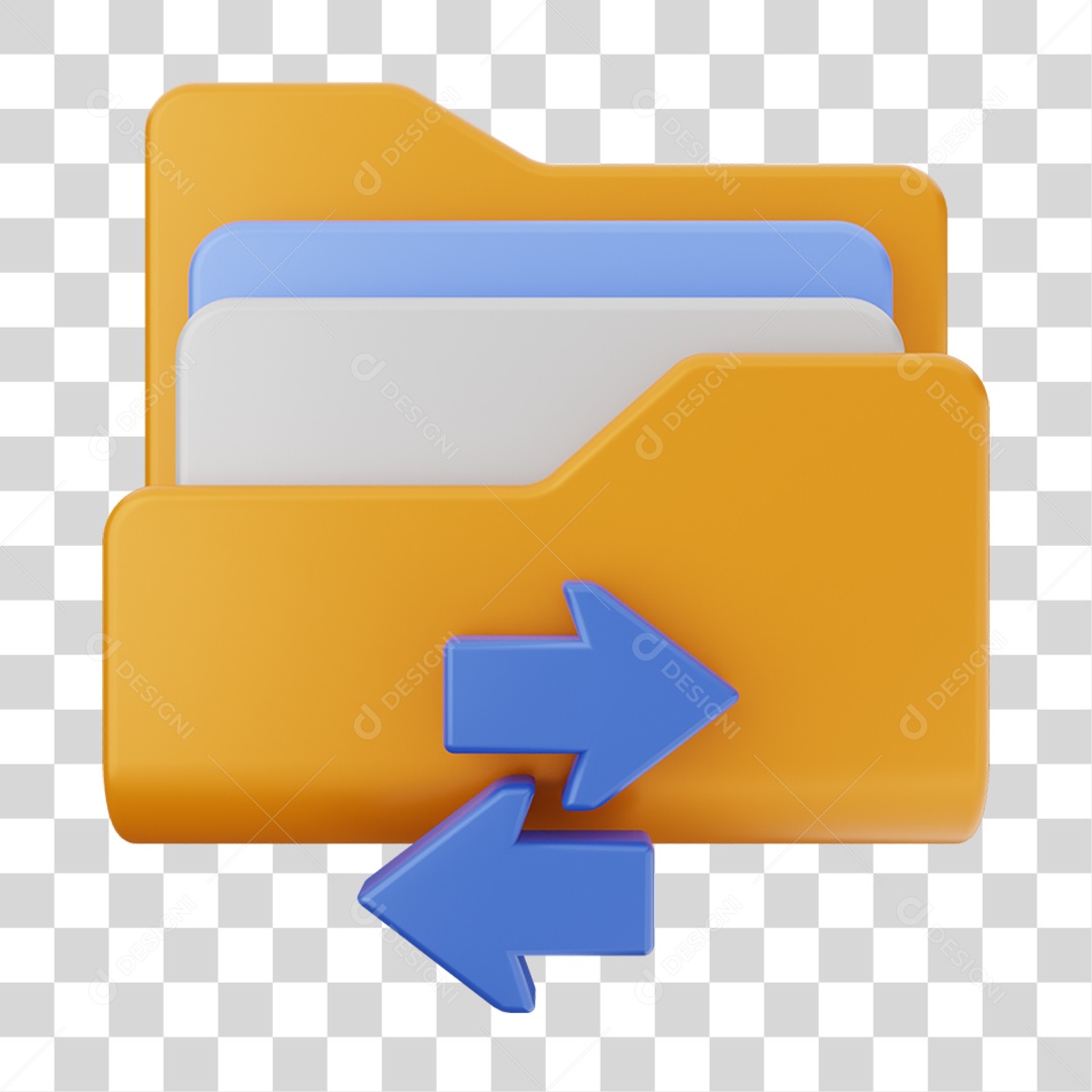 Elemento 3D Pasta de Arquivo Setas  Para Composição PNG Transparente