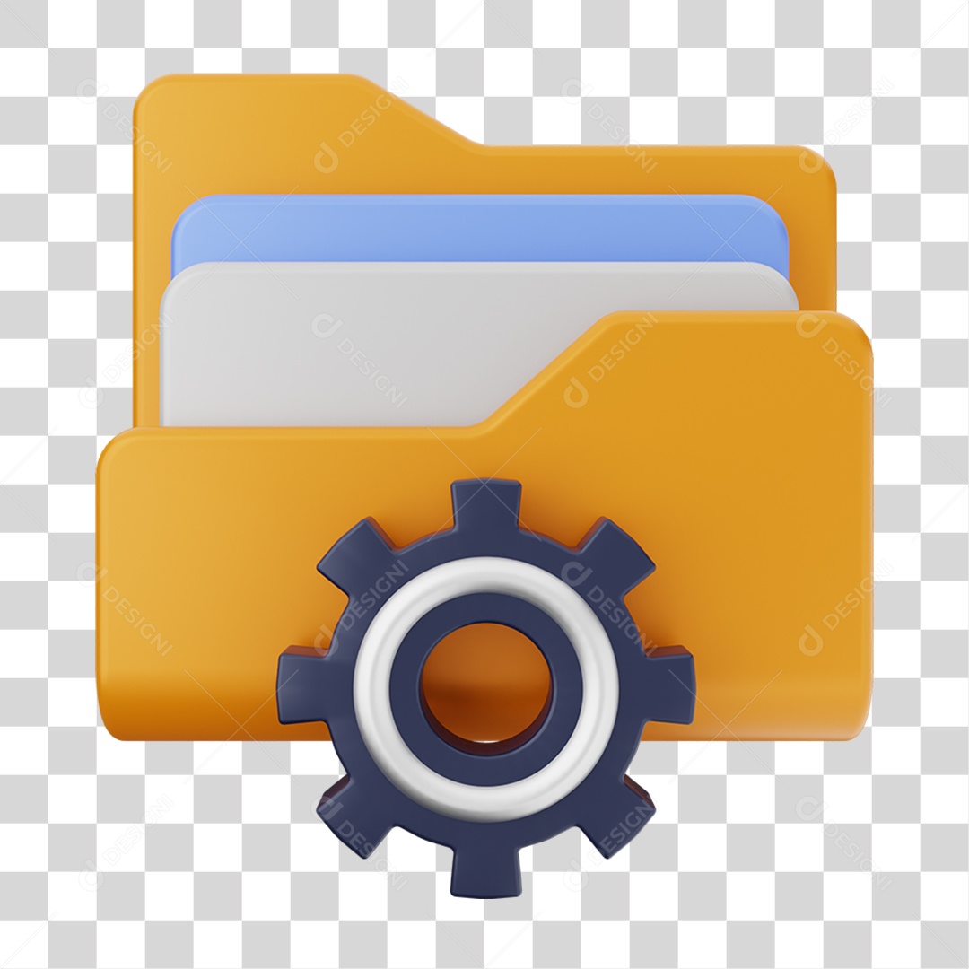 Elemento 3D Pasta de Arquivo Engrenagem Para Composição PNG Transparente