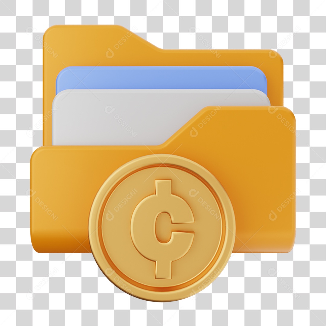 Elemento 3D Pasta de Arquivo Moeda Virtual Para Composição PNG Transparente