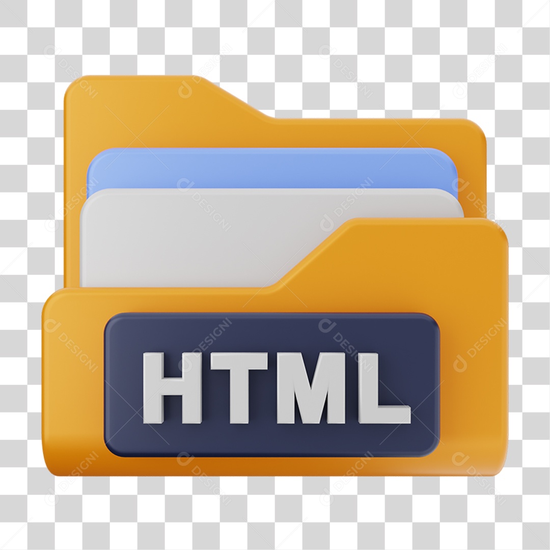 Elemento 3D Pasta de Arquivo HTML Para Composição PNG Transparente