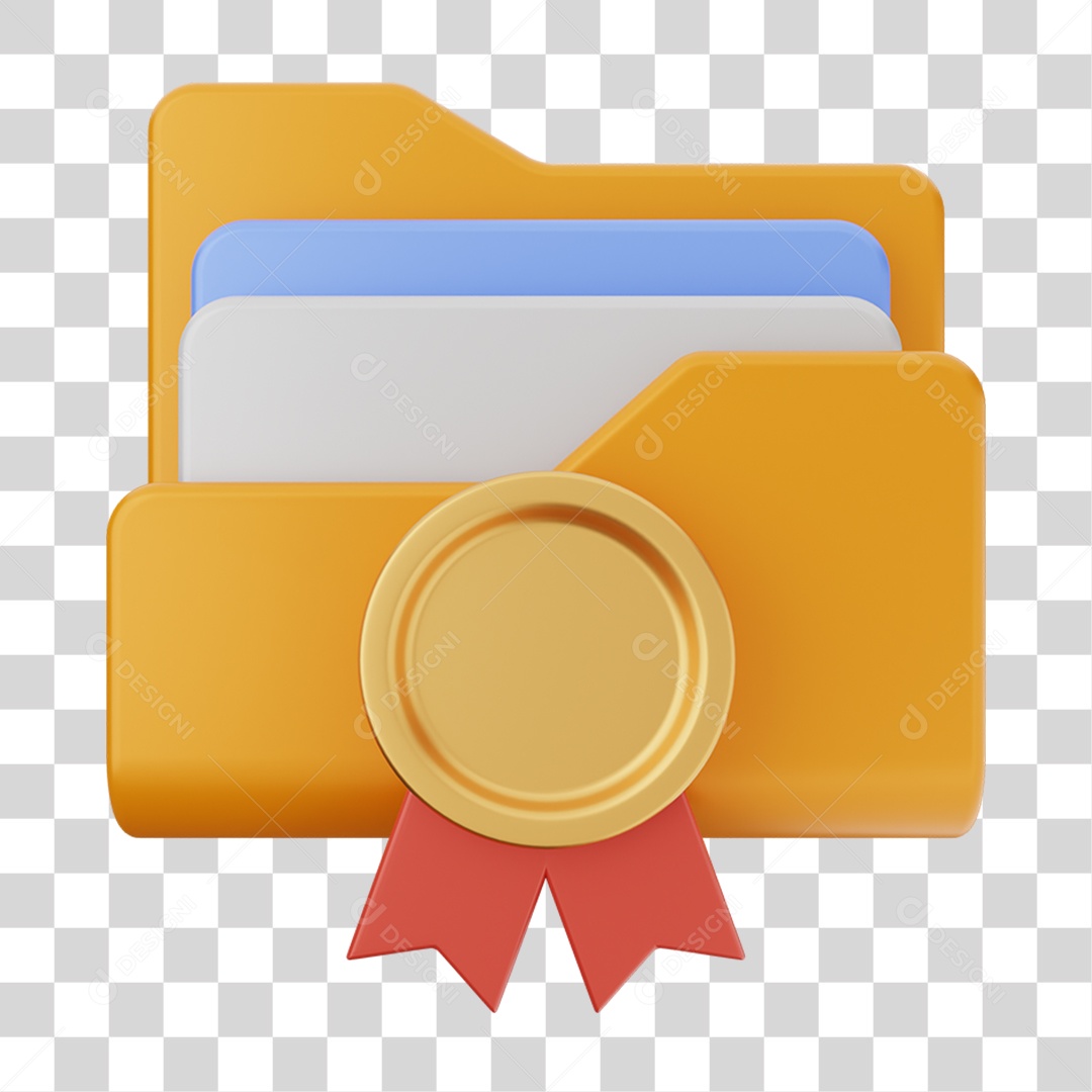 Elemento 3D Pasta de Arquivo Medalha Para Composição PNG Transparente