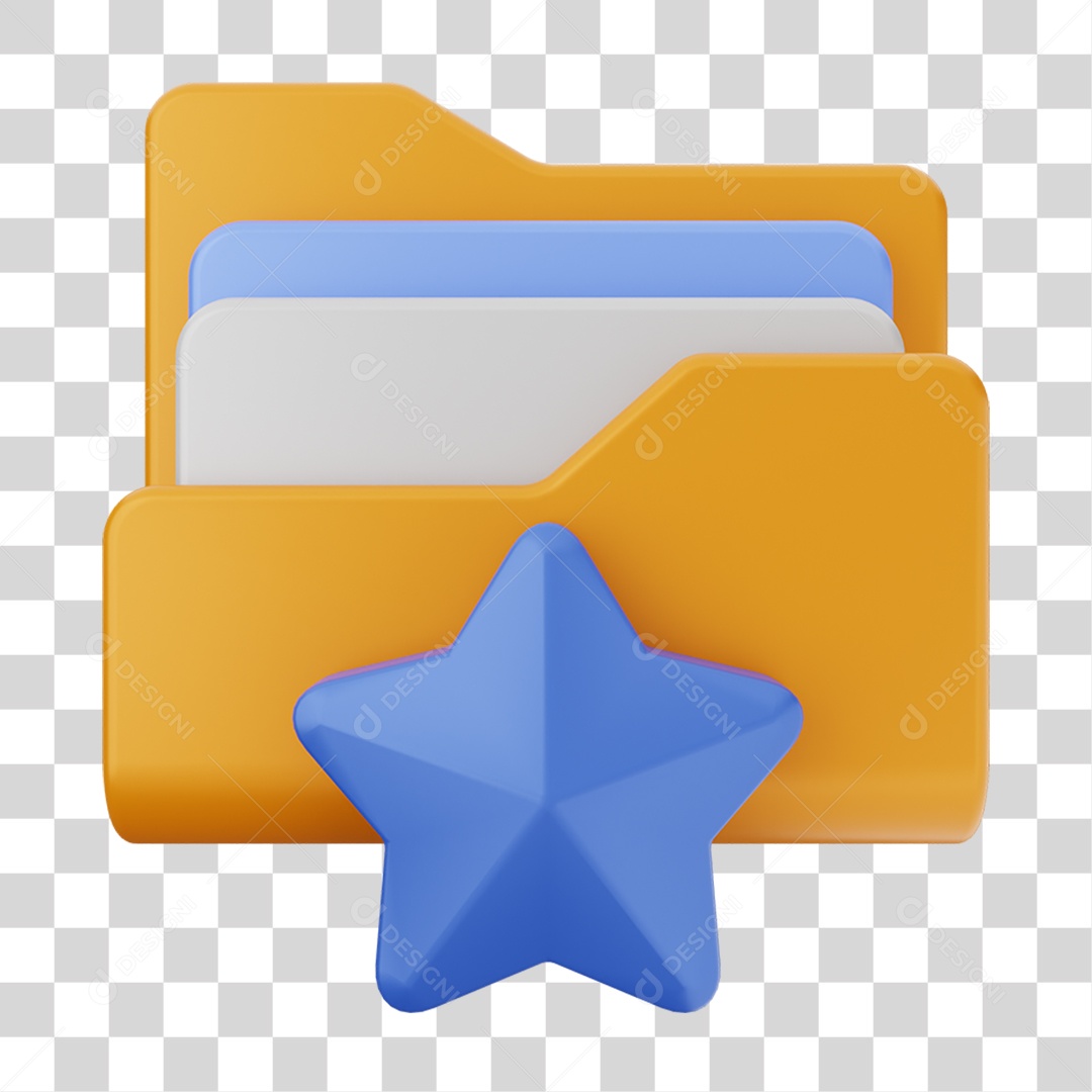 Elemento 3D Pasta de Arquivo Estrela Para Composição PNG Transparente