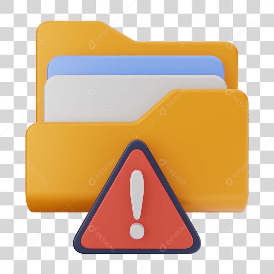 Elemento 3D Pasta de Arquivo Sinal de Alerta Para Composição PNG Transparente
