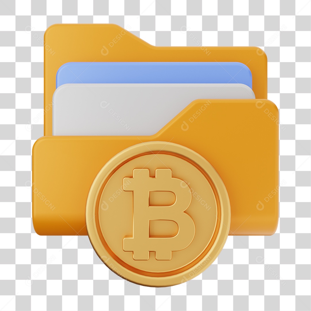 Elemento 3D Pasta de Arquivo Moeda Virtual Para Composição PNG Transparente