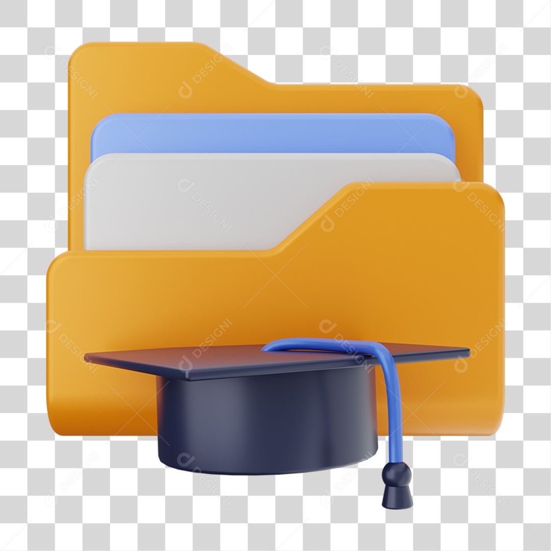 Elemento 3D Pasta de Arquivo Chapéu de Formatura Para Composição PNG Transparente