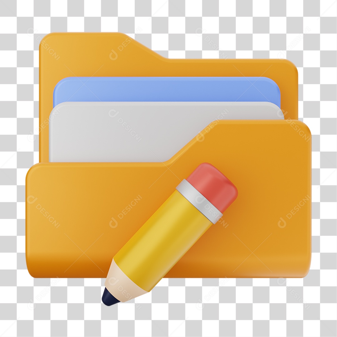 Elemento 3D Pasta de Arquivo Lápis Para Composição PNG Transparente