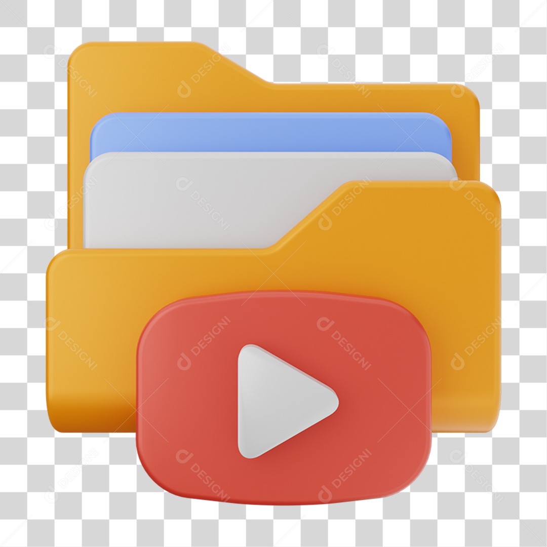Elemento 3D Pasta de Arquivo Símbolo do Youtube Para Composição PNG Transparente