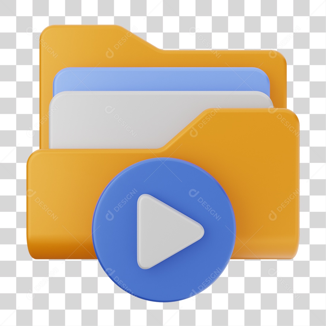 Elemento 3D Pasta de Arquivo Play Para Composição PNG Transparente