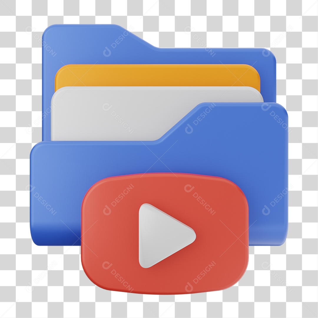 Elemento 3D Pasta de Arquivo Símbolo do Youtube Para Composição PNG Transparente