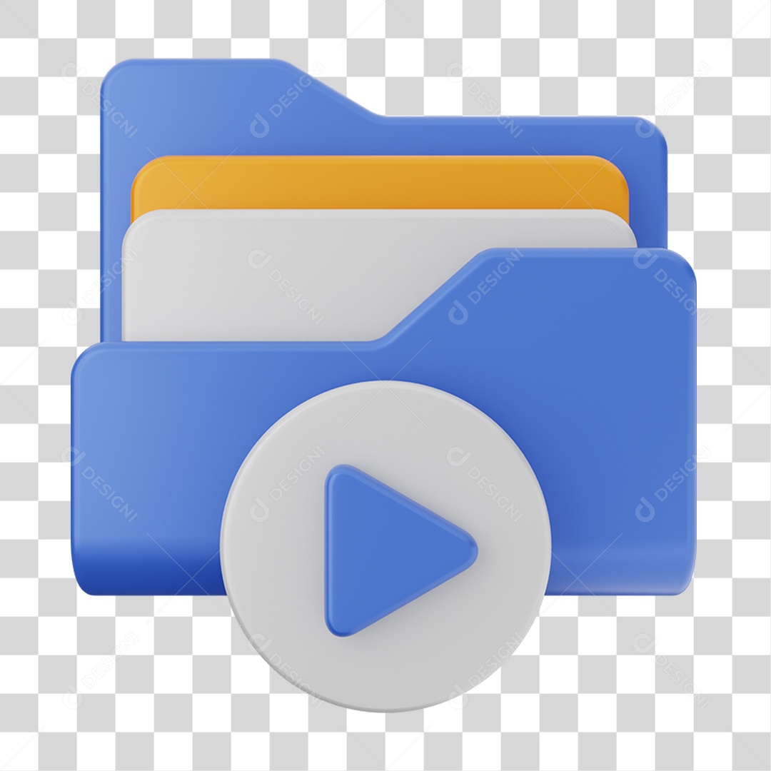 Elemento 3D Pasta de Arquivo Play Para Composição PNG Transparente