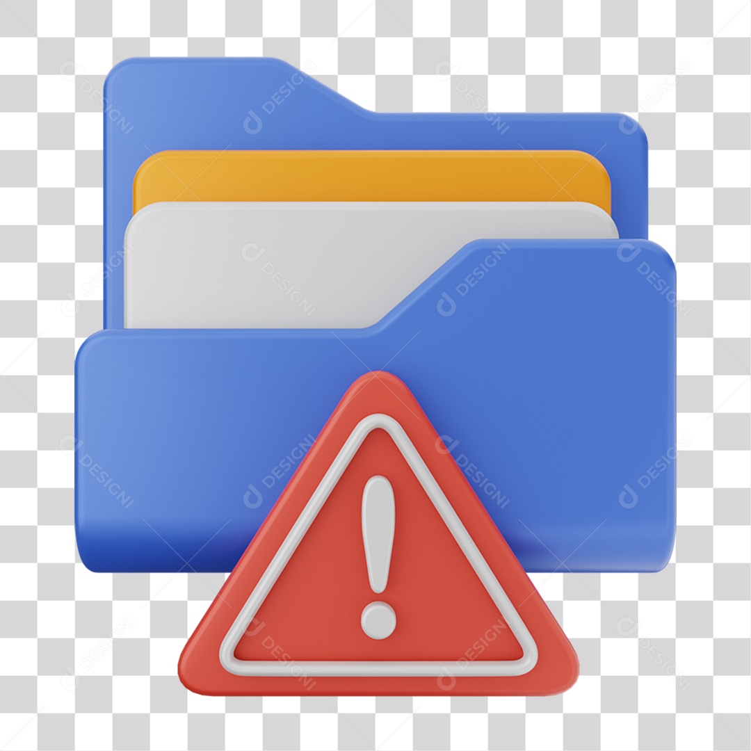 Elemento 3D Pasta de Arquivo Sinal de Alerta Para Composição PNG Transparente