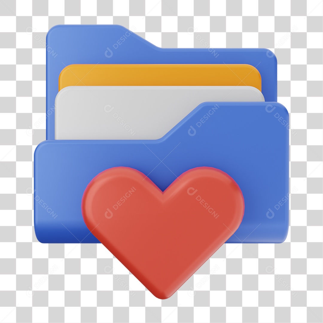 Elemento 3D Pasta de Arquivo Coração Para Composição PNG Transparente