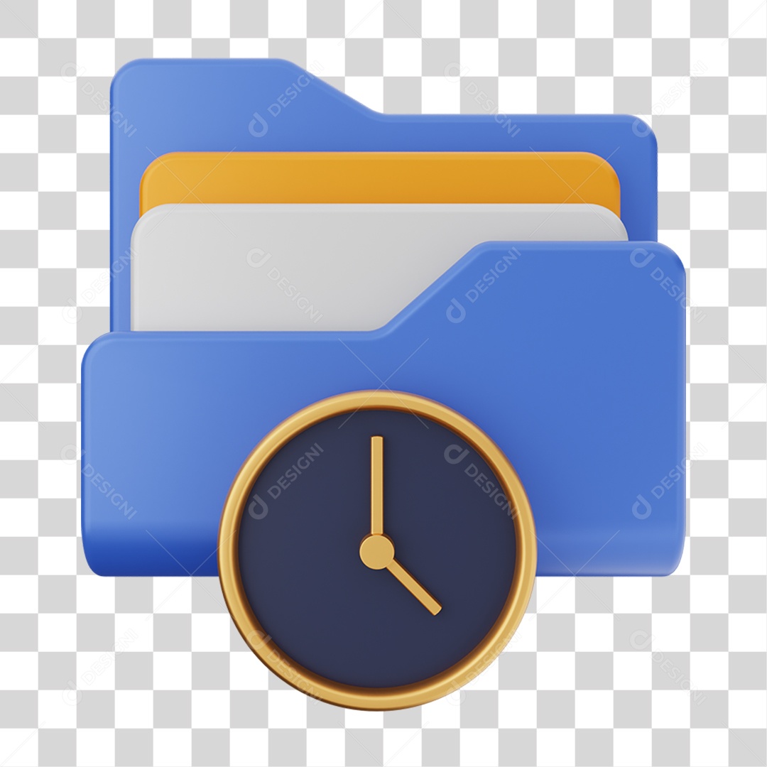 Elemento 3D Pasta de Arquivo Relógio Para Composição PNG Transparente