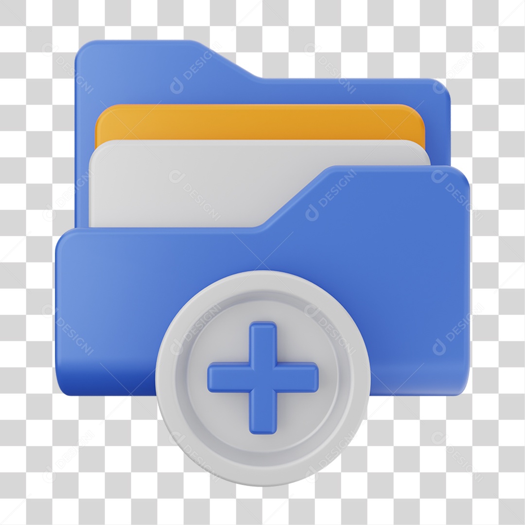 Elemento 3D Pasta de Arquivo Icone + Para Composição PNG Transparente