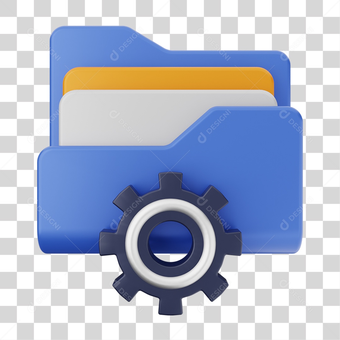 Elemento 3D Pasta de Arquivo Engrenagem Para Composição PNG Transparente
