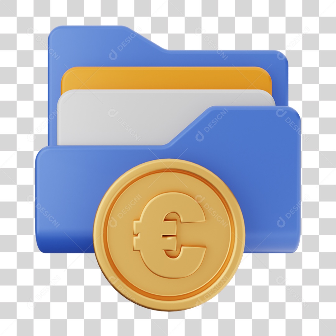 Elemento 3D Pasta de Arquivo Moeda Virtual Para Composição PNG Transparente