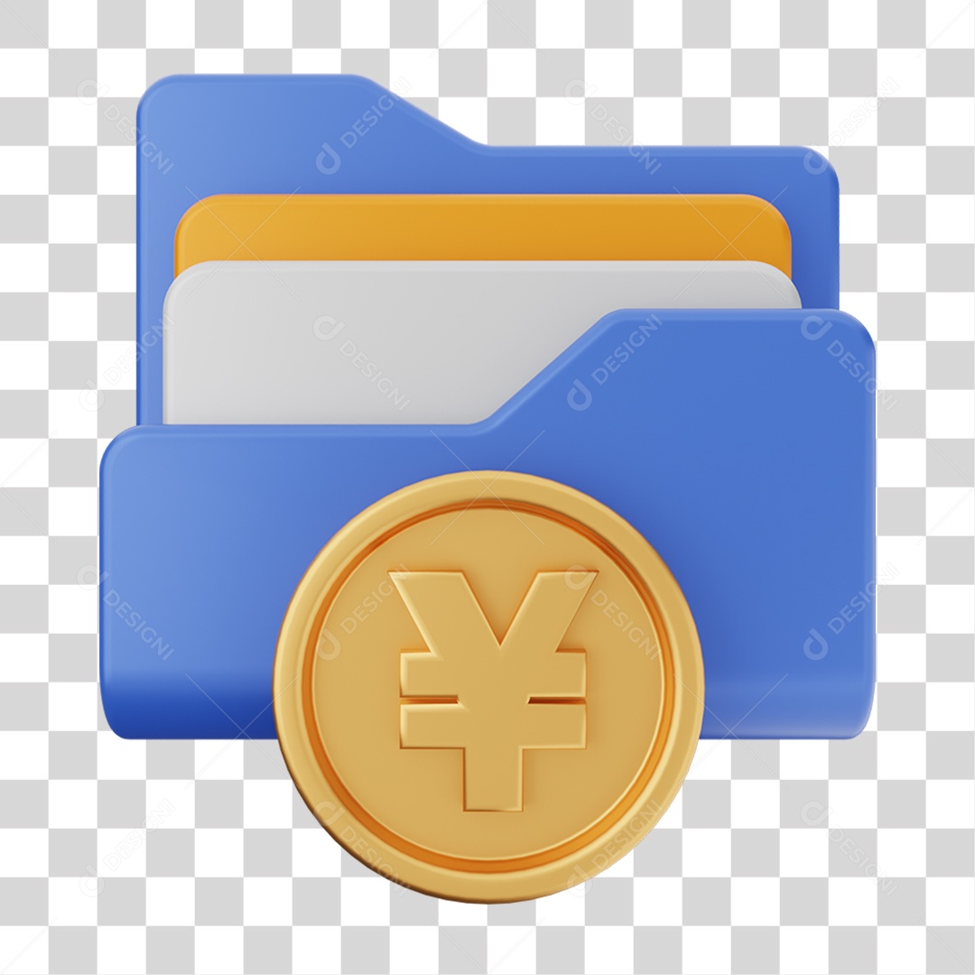 Elemento 3D Pasta de Arquivo Moeda Virtual Para Composição PNG Transparente