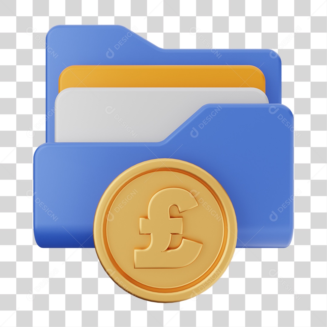 Elemento 3D Pasta de Arquivo Moeda Virtual Para Composição PNG Transparente