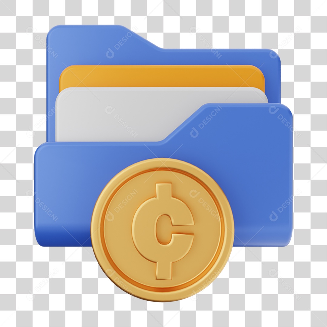 Elemento 3D Pasta de Arquivo Moeda Virtual Para Composição PNG Transparente
