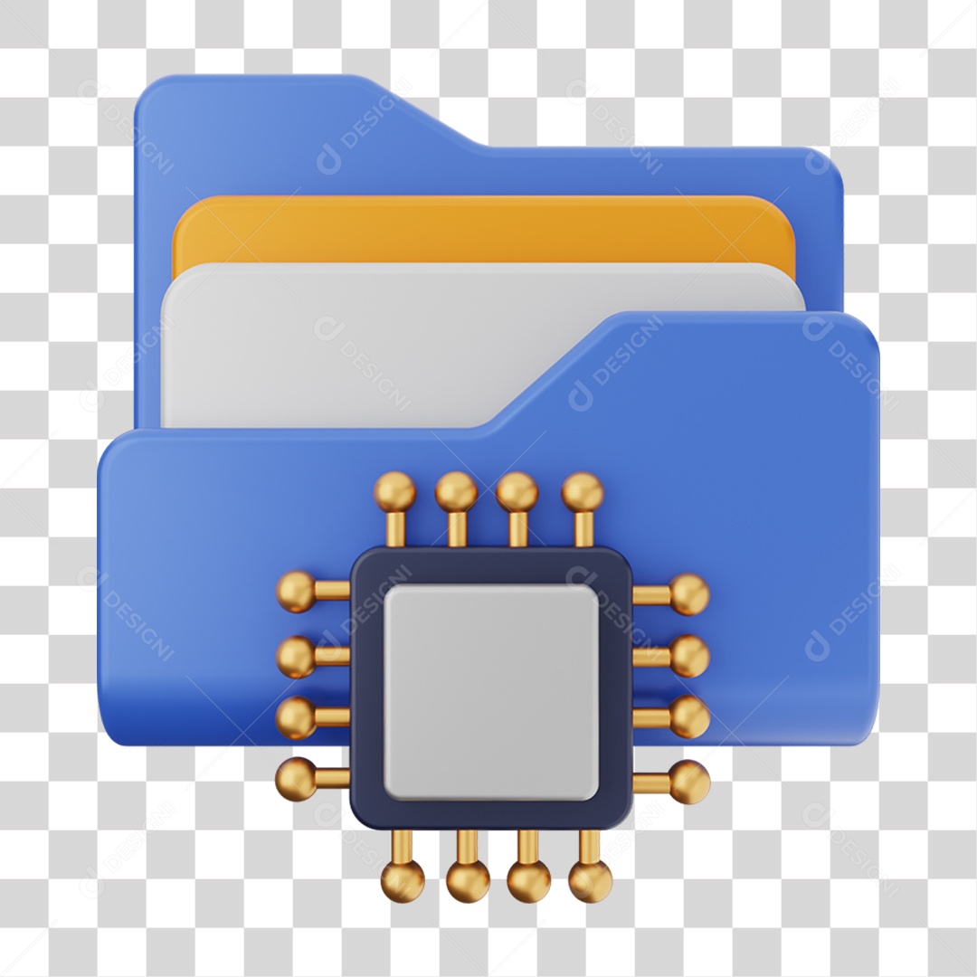Elemento 3D Pasta de Arquivo CHIP Para Composição PNG Transparente