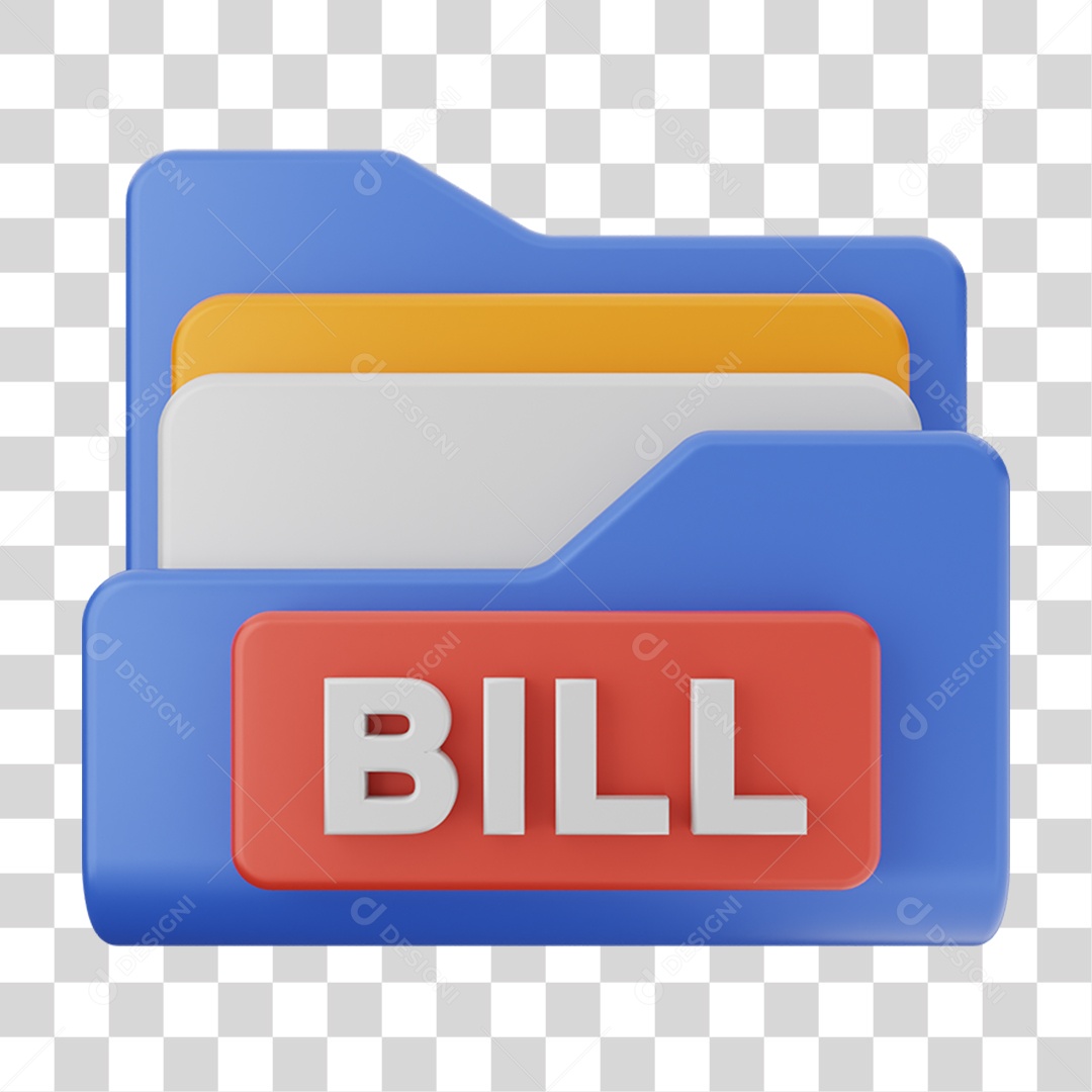 Elemento 3D Pasta de Arquivo BILL Para Composição PNG Transparente