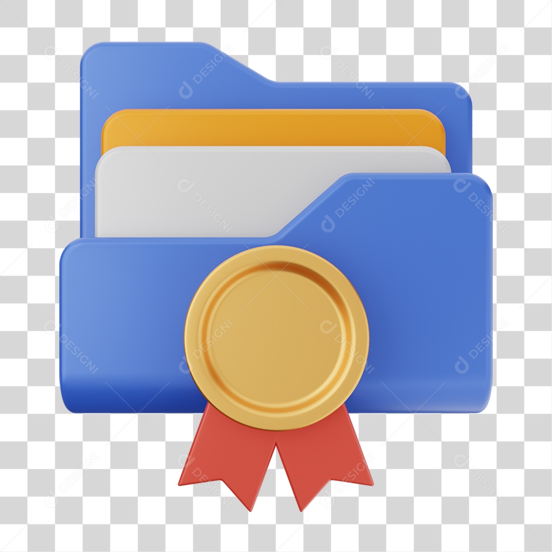 Elemento 3D Pasta de Arquivo Medalha Para Composição PNG Transparente