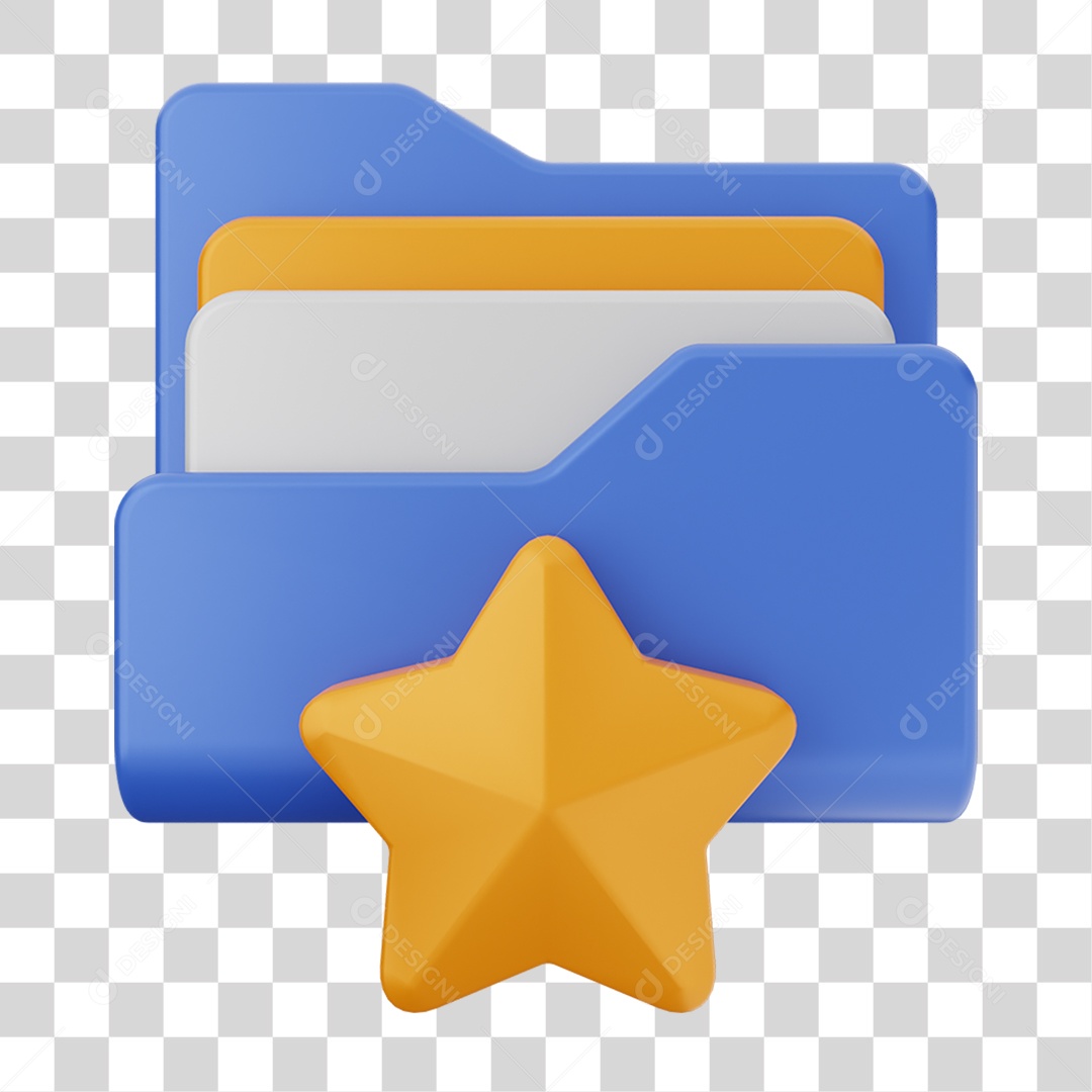 Elemento 3D Pasta de Arquivo Estrela Para Composição PNG Transparente
