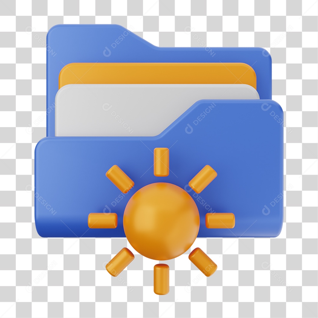Elemento 3D Pasta de Arquivo Sol Para Composição PNG Transparente