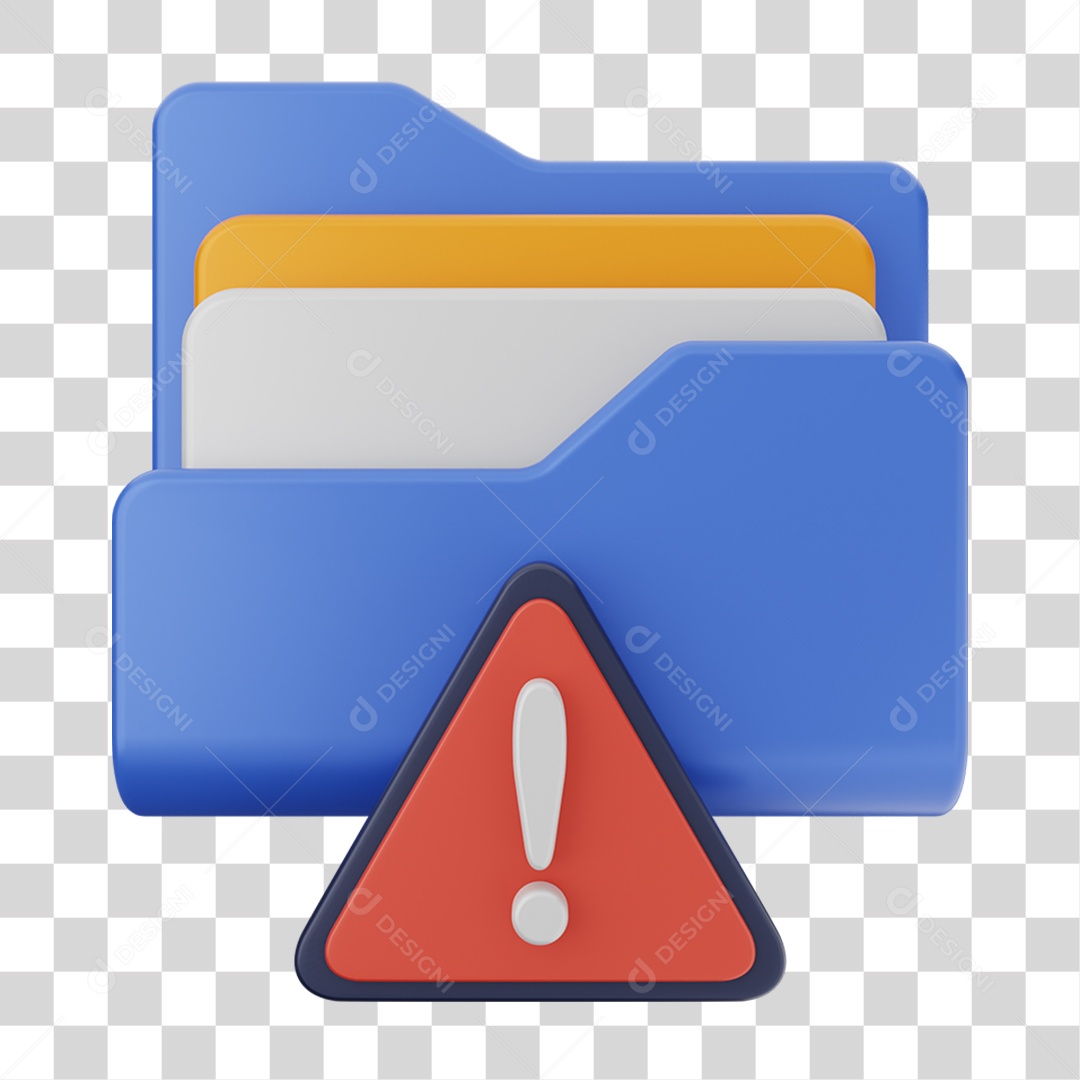 Elemento 3D Pasta de Arquivo Sinal de Alerta Para Composição PNG Transparente