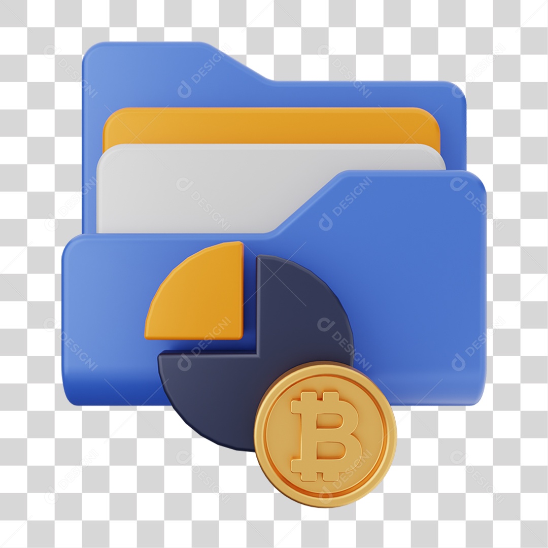 Elemento 3D Pasta de Arquivo Moeda Virtual Para Composição PNG Transparente