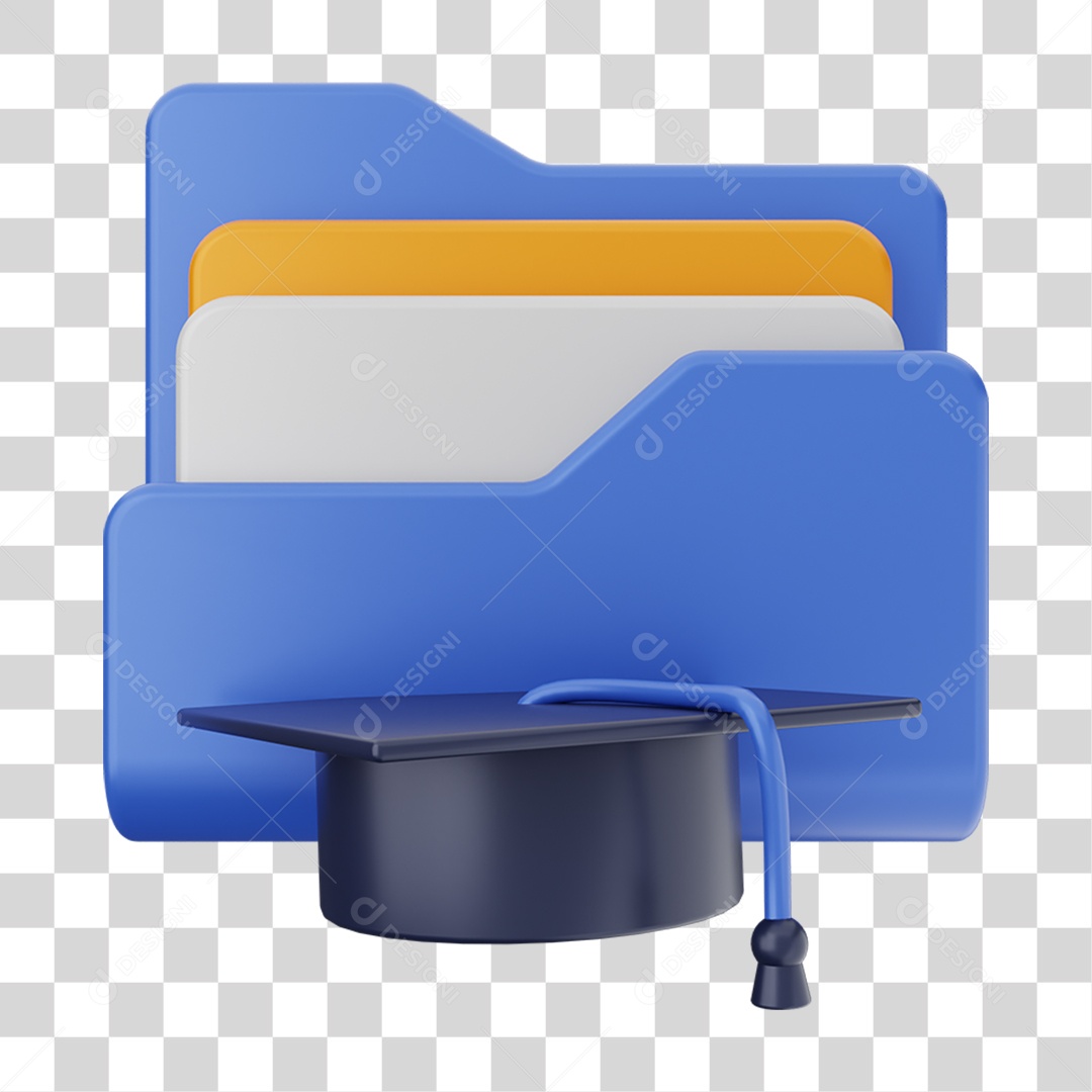 Elemento 3D Pasta de Arquivo Chapéu de Formatura  Para Composição PNG Transparente