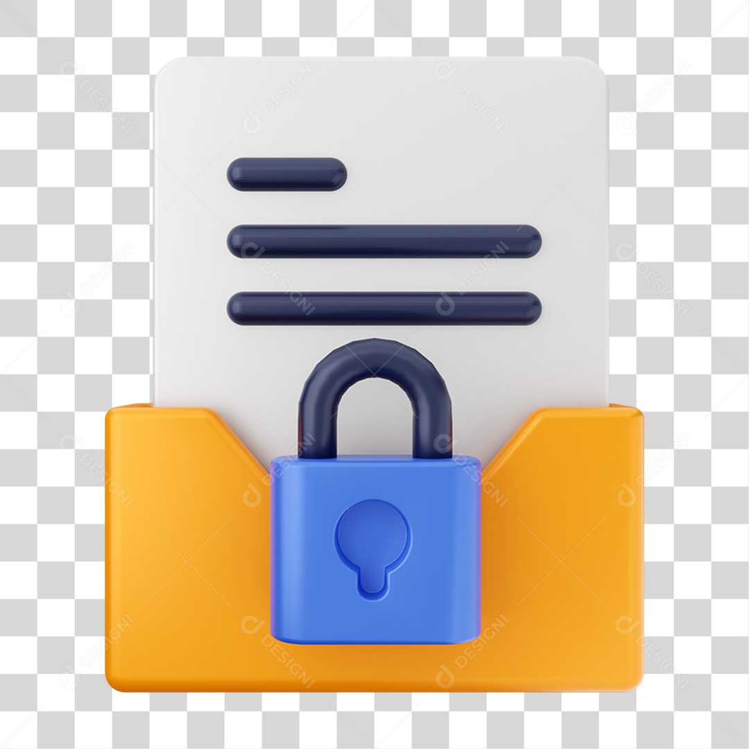 Elemento 3D Pasta de Arquivo Cadeado Para Composição PNG Transparente