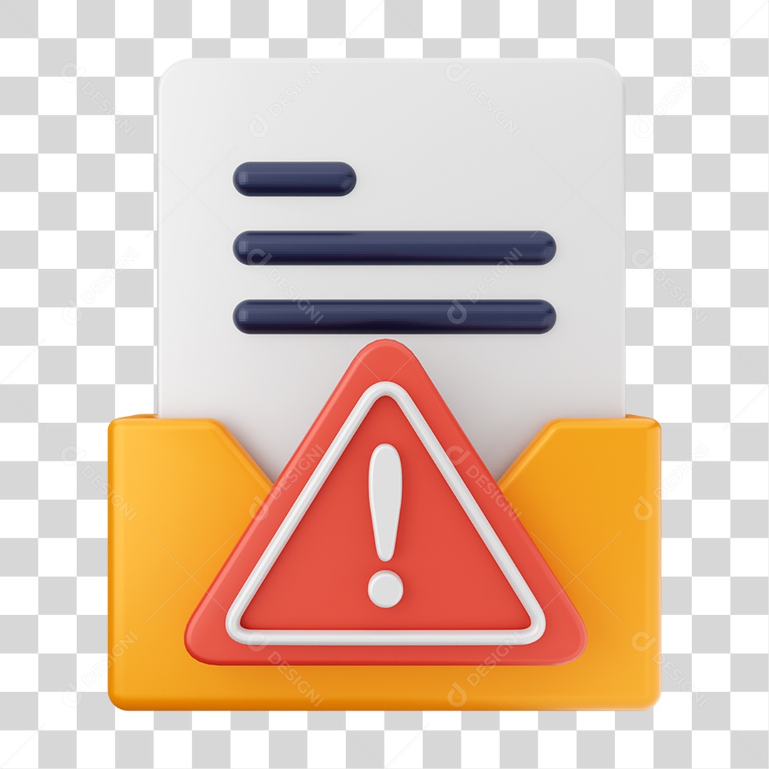 Elemento 3D Pasta de Arquivo Sinal de Alerta Para Composição PNG Transparente