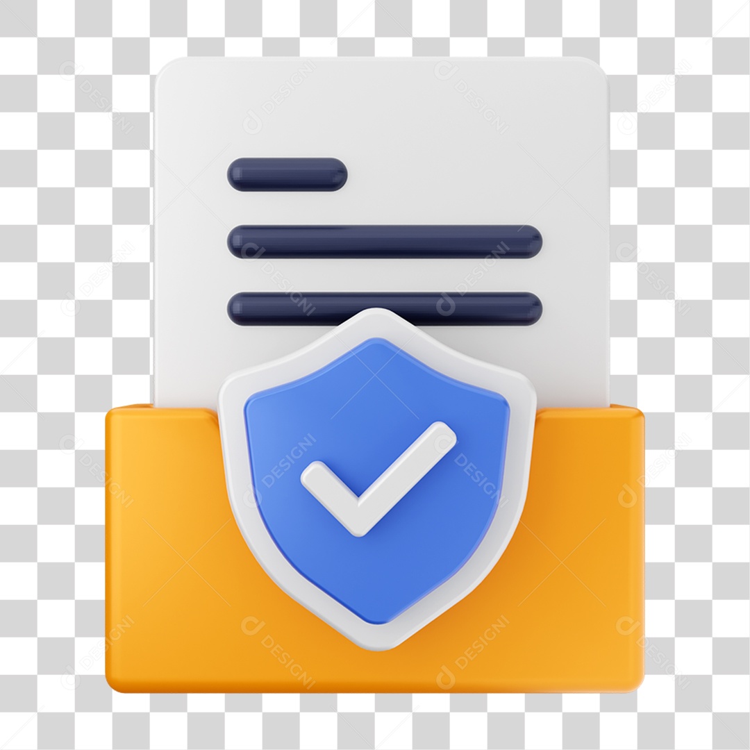 Elemento 3D Pasta de Arquivo Escudo Para Composição PNG Transparente