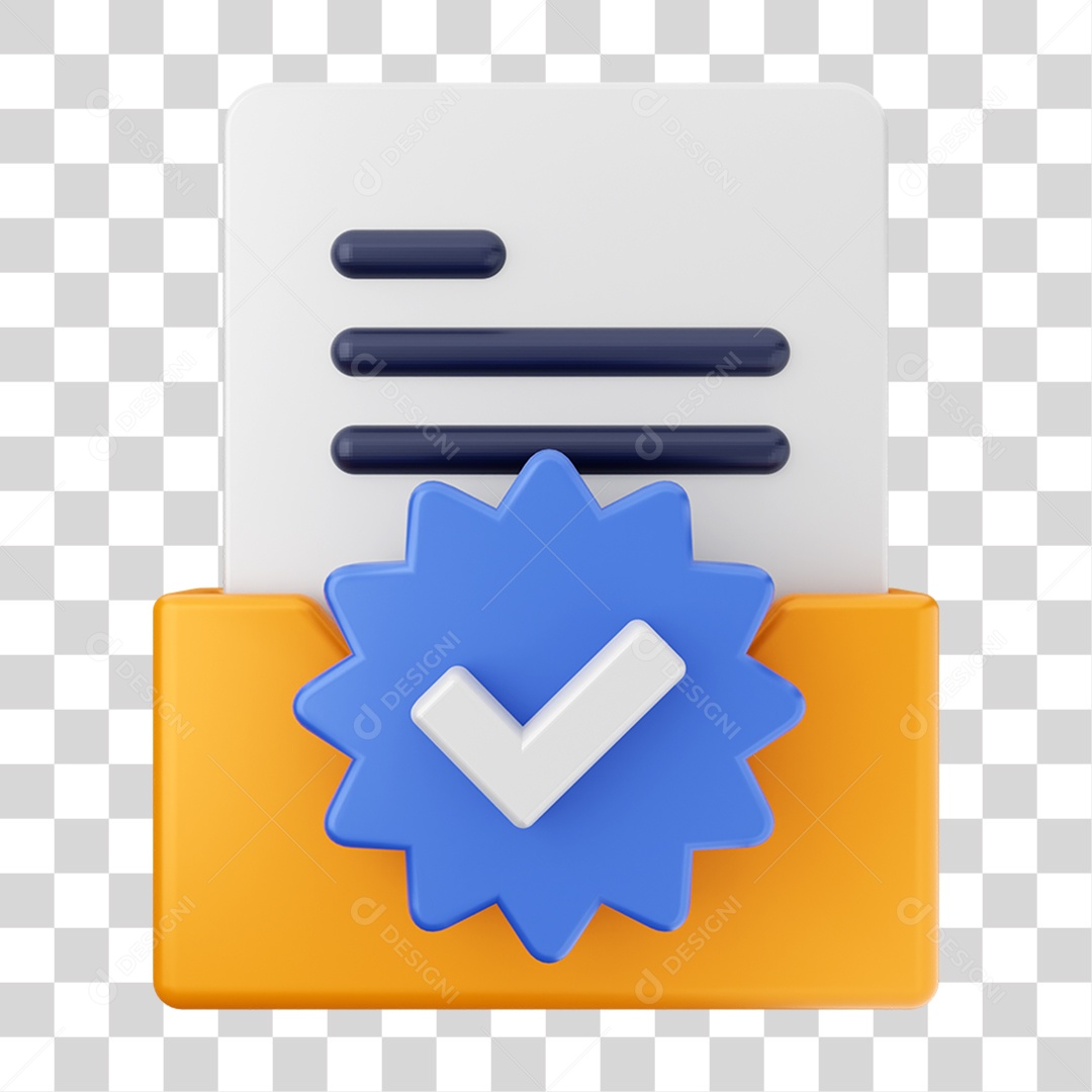 Elemento 3D Pasta de Arquivo Selo Confirmação Para Composição PNG Transparente