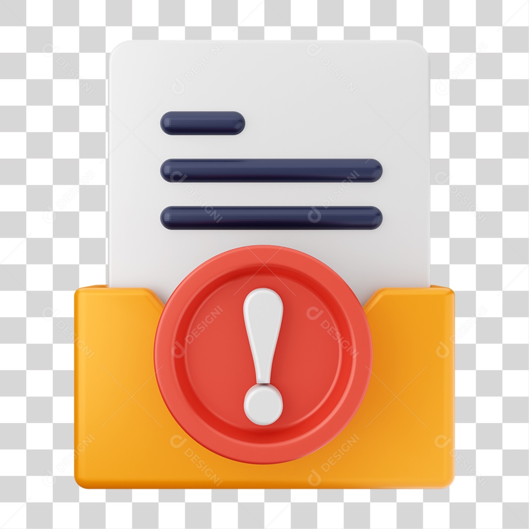 Elemento 3D Pasta de Arquivo Sinal de Alerta Para Composição PNG Transparente