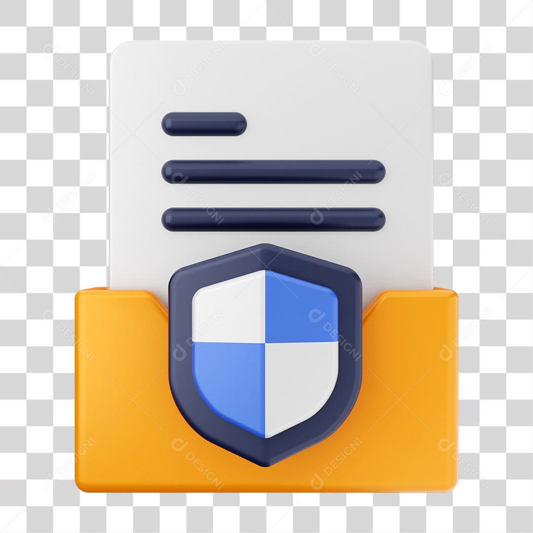 Elemento 3D Pasta de Arquivo Escudo Para Composição PNG Transparente