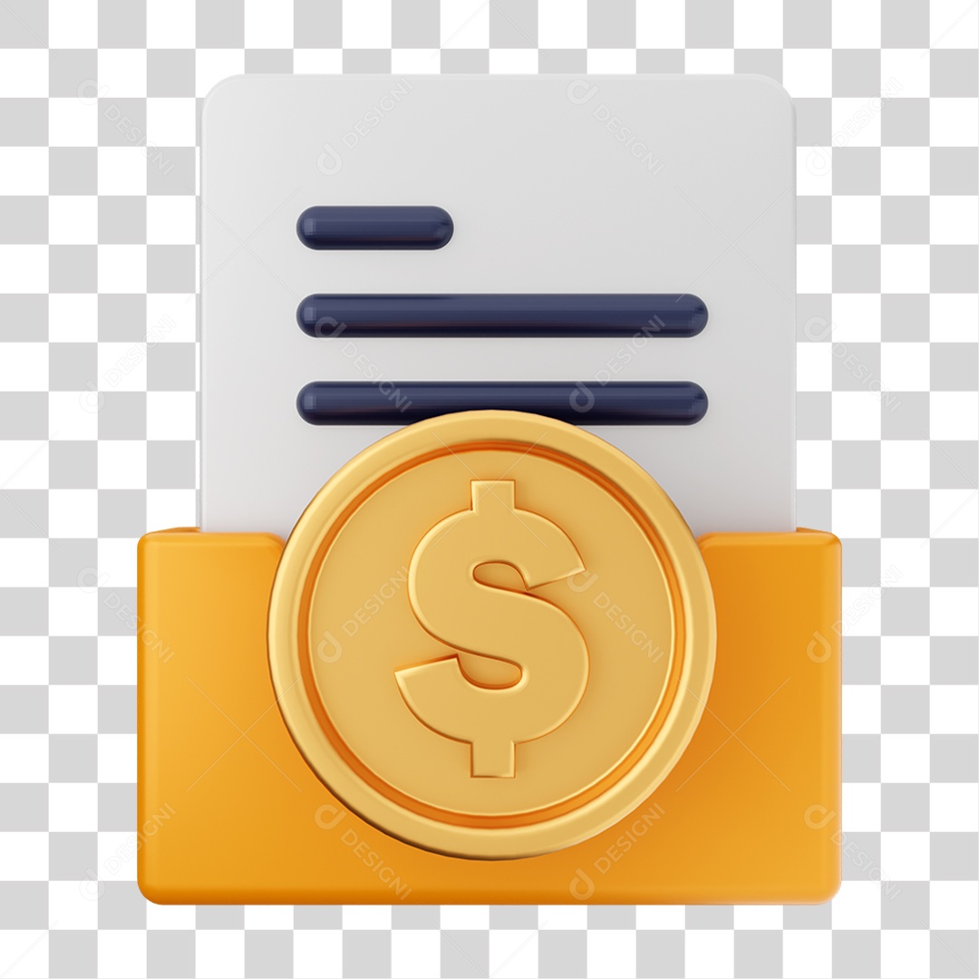 Elemento 3D Pasta de Arquivo Moeda Virtual Para Composição PNG Transparente