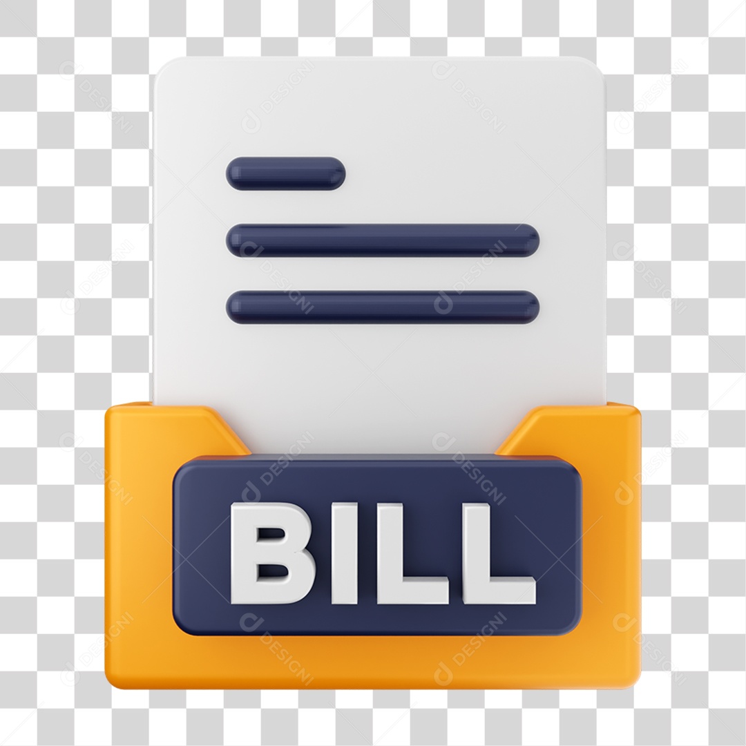 Elemento 3D Pasta de Arquivo BILL Para Composição PNG Transparente
