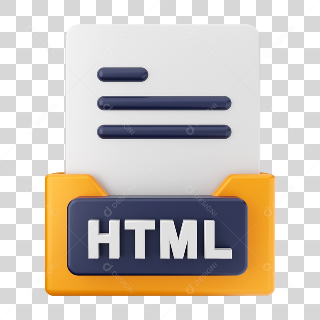 Elemento 3D Pasta de Arquivo HTML Para Composição PNG Transparente