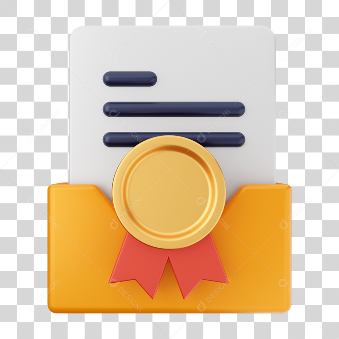 Elemento 3D Pasta de Arquivo Medalha Para Composição PNG Transparente