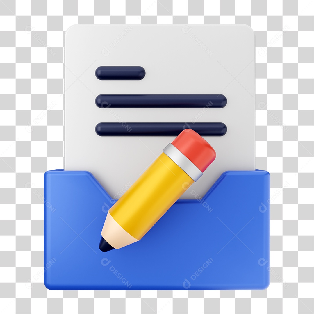 Elemento 3D Pasta de Arquivo Lápis Para Composição PNG Transparente