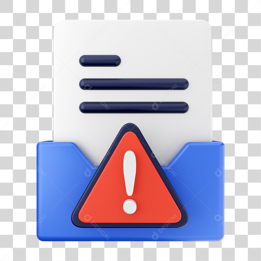 Elemento 3D Pasta de Arquivo Sinal de Alerta Para Composição PNG Transparente