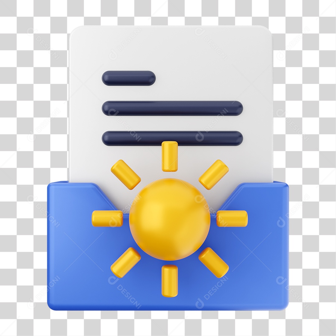 Elemento 3D Pasta de Arquivo Sol Para Composição PNG Transparente