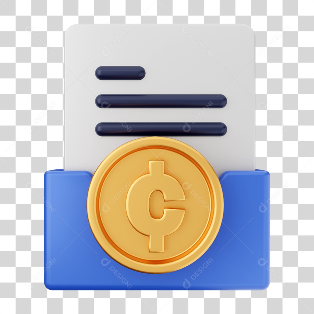 Elemento 3D Pasta de Arquivo Moeda Virtual Para Composição PNG Transparente