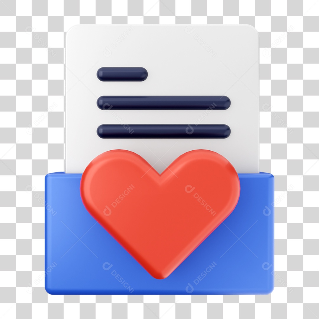 Elemento 3D Pasta de Arquivo Coração Para Composição PNG Transparente