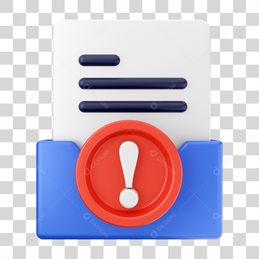 Elemento 3D Pasta de Arquivo Sinal de Alerta Para Composição PNG Transparente